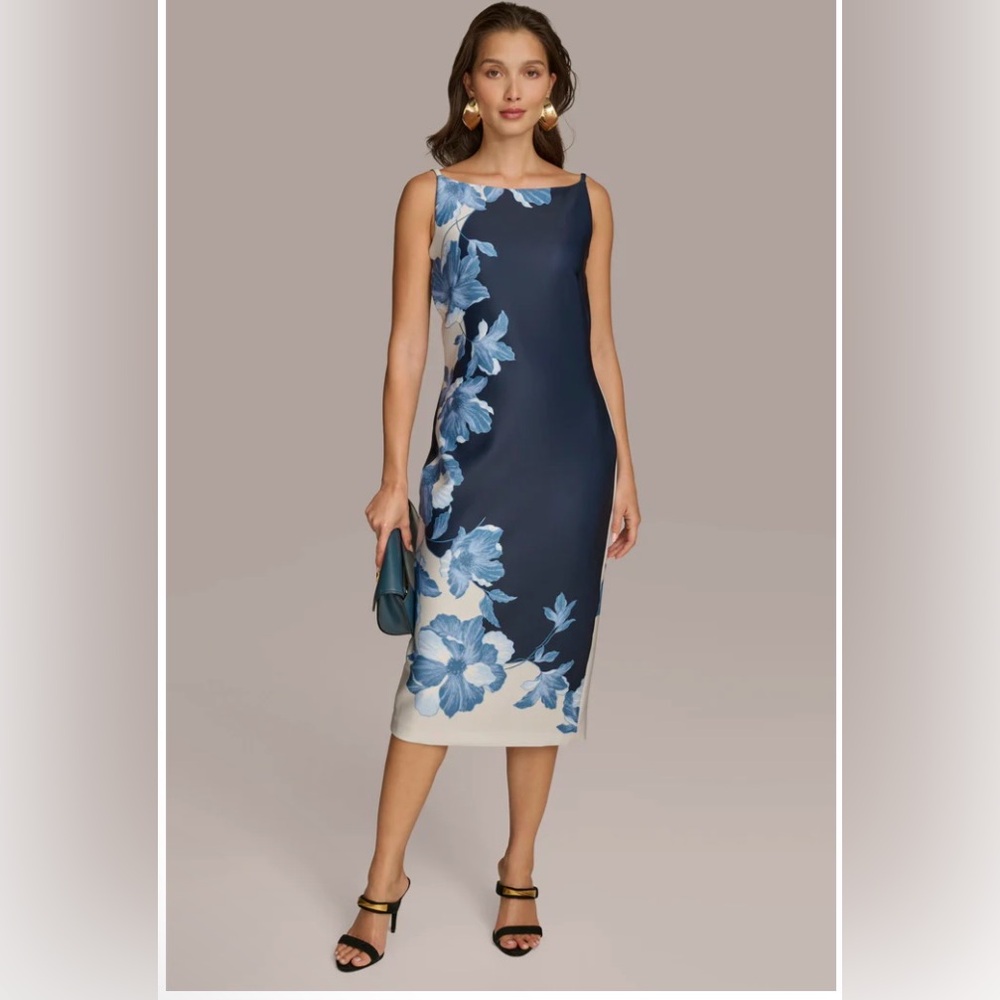 Elegant Blue Floral Midi Dress